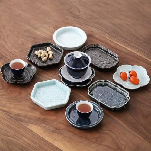 Ceramic Mini Fruit Plate Creative Chinese Refreshment Plate Snack Dried Fruit Pastry Plate Pot Bearing Coaster Small Tea Plate