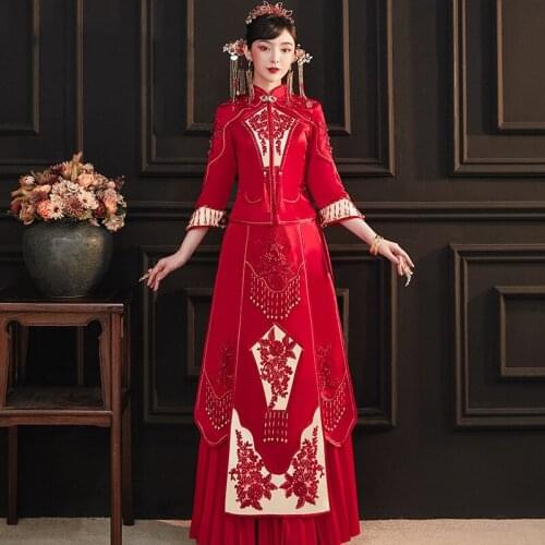 Oriental Style Chinese Wedding Dress Embroidery Phoenix Banquet Costume Classic Cheongsam China Qipao костюм для восточных