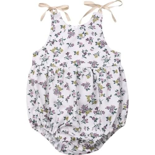 Baby Newborn Girls Sleeveless Romper Floral Print Lace up Infant Toddler Summer Infant Toddler Rompers Baby Clothing 0-24M