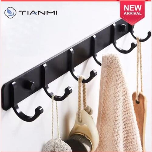 Space Aluminum Black Hook Bathroom Towel Hook Living Room Door Back Clothes Hook Simple Black Storage Hook To Save Space