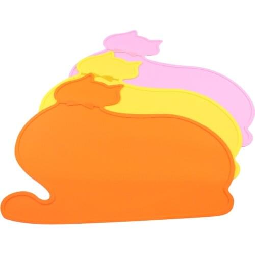 Pet Feeding Mat Waterproof Pad Pet Cute Cat-shaped Silicone Food Placemat Pet Anti-Slip Bowl Tray Mat For Dog Cat Supplies