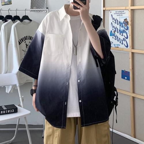 Summer Short-sleeved Shirt Mens Fashion Retro Gradient Shirt Men Streetwear Korean Loose Casual Shirts Mens Dress Shirt M-3XL