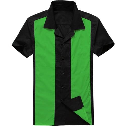 Male Patchwork Short Sleeve Summer Men Shirts L-3XL Plus Size Mens Clothing Blouse Cotton Bowling Vintage Shirt Rockabilly Style