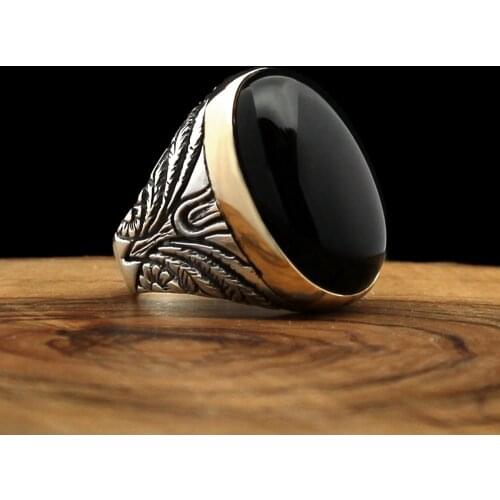 Real 925 Sterling Silver Natural Stone Ring For Men Zircon Onyx Aqeq Stones Jewelry Fashion Accessory Vintage Gift All Size