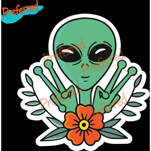 LLY-0766 Personality for PEACE OUT ALIEN Modeling Decal Motocross Racing Laptop Helmet Trunk Wall Vinyl Car Sticker