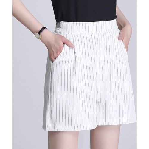 Oversized Womens Summer Suit Shorts High Waist Vertical Stripe Printed Short Pants Pockets OL Black Blazer Bottoms Mom 2903