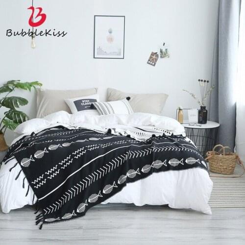 Bubble Kiss Throw Blanket Black And White Nordic Style Tassel For Bed Sofa Home Textile Fashion Cape 130cmX180 Knitted Blanket