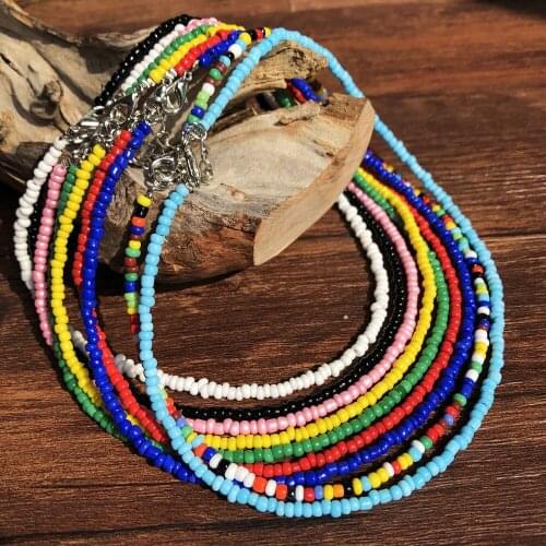 New Trend 4mm Choker Fashion Bohemia Short Necklace Hand Beaded Color Bead Necklace