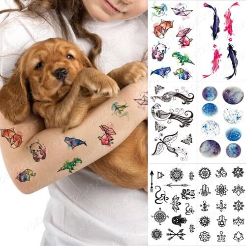 Waterproof Temporary 3d Tattoos Sticker On Body Art Colorful Watercolor Panda Fox Rabbit Fake Glitter Tattoo Flash Women Tattoo