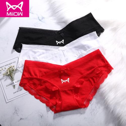 MiiOW Sexy Lace Underwear Women Confused Pure Cotton Crotch Thin Hot Girl Transparent Low Waist Briefs