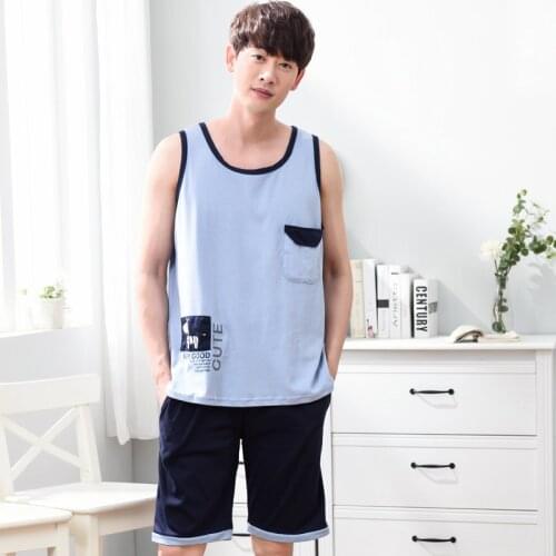 Men summer cotton sleeveless vest pajamas new cute cartoon knee length pants casual men pajama sets pajama set men sleepwear