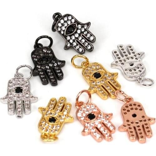 Evil eye Hamsa Hand charm pendant for men necklace bracelet Hand Chain Micro Pave black Cubic Zircon charms