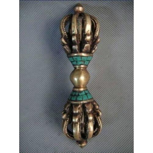 Elaborate Chinese Tibetan Buddhism Copper Turquoise Buddhist Ritual Tool Hand Vajra Dorje