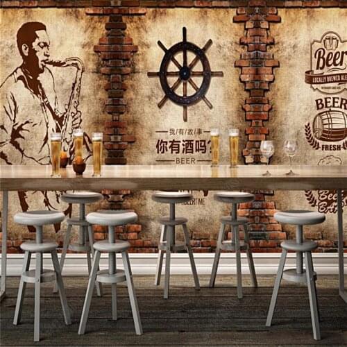 Retro nostalgic 3D brick wall beer wallpaper bar music bar dining restaurant decoration background wall painting wallpaper
