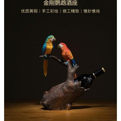 HOME Office BAR Luxury decoration TOP high grade COOL Handmade scarlet macaw GOOD LUCK birds Wine rack COPPER Sculpture statue