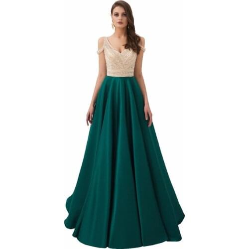 Luxury Deep V-Neck Off the Shoulder Backless Floor Length Sequined Long Evening Dress Robe de soiree Vestido de noche 58706