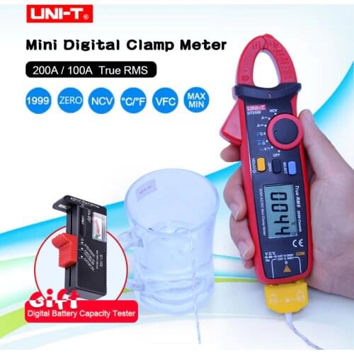 With battery tester UNI-T UT210E UT210D UT210C Mini Digital Clamp Meters AC/DC Current Voltage True RMS Multimeter Auto Range