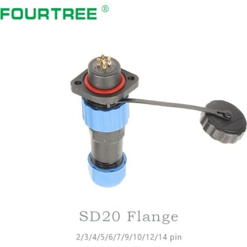 SD20 IP68 Waterproof Flange Plug Socket Aviation Connector Panel Mount Wire Cable Connection Male & Female 2P-14P High Quality