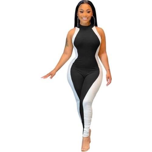 Sexy Stitching Sleeveless Jumpsuit Tight Leggings