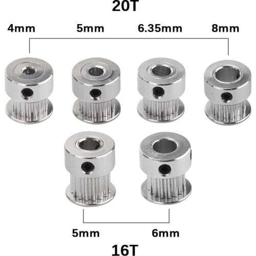 GT2 Timing Pulley 16 Tooth 2GT 20 Teeth Aluminum Bore 4/5/6.35/8mm Synchronous Wheels Gear Part For Width 6mm 3D Printers Parts