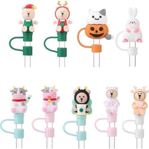 19 types Silicone Straw Plug Reusable Drinking Dust Cap Cartoon Plugs Tips Cover Kitchen Glass Cup Drinkware Accessories