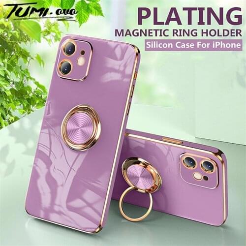 360 Luxury Plating Silicone Case For iPhone 12 11 Pro Max Ring Soft Cover For iPhone Xs Max X XR 8 7 PIus SE 2020 Holder Stand