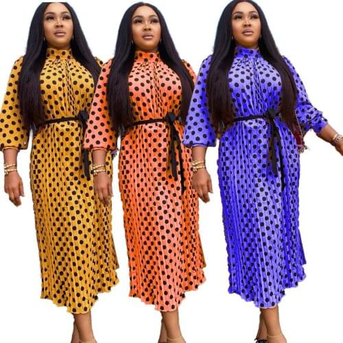 Somoshein S-2xl African Dresses For Women Fashion Wave Point Lace Up Dress Fall Casual Clothing Wholesale Dropshopping