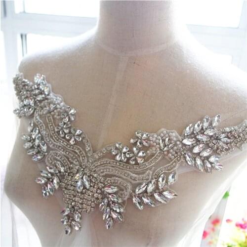 Heavy Rhinestone Applique Crystal Rhinestone Applique Patch swing on Bridal Wedding Dress Gown