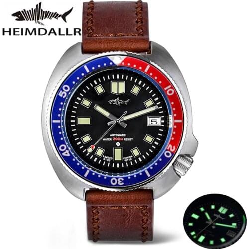 HEIMDALLR Sharkey Vintage Mechanical Watch Luminous Dial Sapphire NH35A Automatic Movement Watch 200M Waterproof Diver Watches