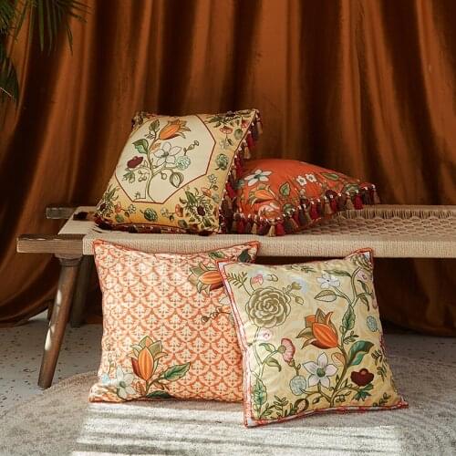 Vintage Ethnic Flowers Cushion Cover 45x45cm Home Decoration Orange Pillow Cover Sofa Pillowcase Pillow Sham Dropshipping