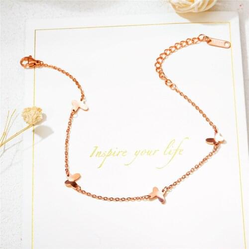Hot Luxury Stainless Steel Rose Gold Color Butterfly Shape Charm Chain Ankles On Leg Summer Beach Foot Ankle Jewelry for Women