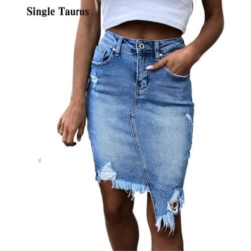 Woman Fashion Denim Jeans 2021 Summer High Waist Bodycon Skirt Streetwear Ripped Hole Skirt Ladies Bottoms Jeans Mujer Faldas