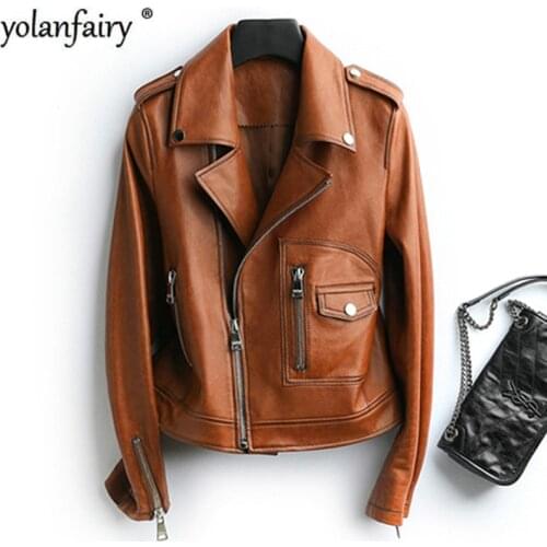 Womens Leather Jacket 2020 Real Sheepskin Coat Short Genuine Leather Jackets Vintage Korean Motorcycle Jacket Slim HQ19022 KJ