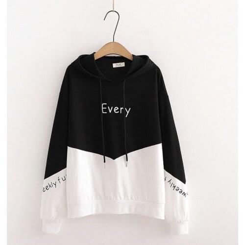 Womens Patchwork Hoodies 2020 Autumn Letter Print Thin Long-Sleeve Loose Hooded Sweatshirts Sweet Style Girl Tracksuit
