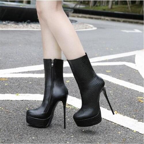 BBZAI shoes woman 15CM Pumps Boots Women Autumn Soft Leather Comfort Nightclub Spring/Autumn Stage performance 36-45 46