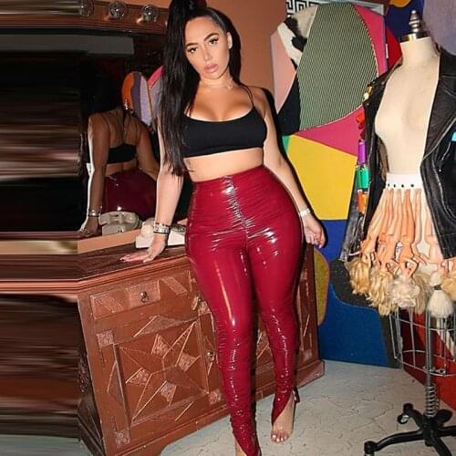 Hawthaw Women Autumn Winter Pu Leather Party Club Slim Pleated High Waist Long Pencil Stack Pants 2020 Fall Clothes Streetwear