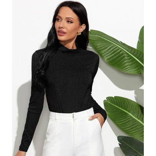 Half Turtleneck Black Bodysuit Women Long Sleeve Romper 2020 Autumn Winter New Bright silk Casual Slim Bodycon Bottoming Clothes