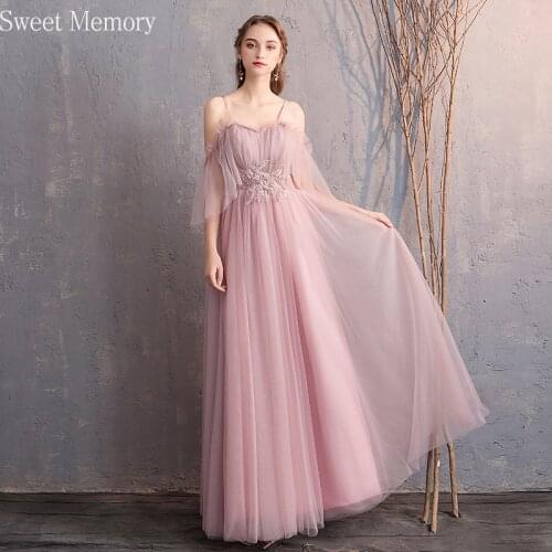 Beautiful Women Pink Evening Dresses 2021 Bride Guest Long Wedding Party Dress Lady Tulle Vestidos Sweet Memory