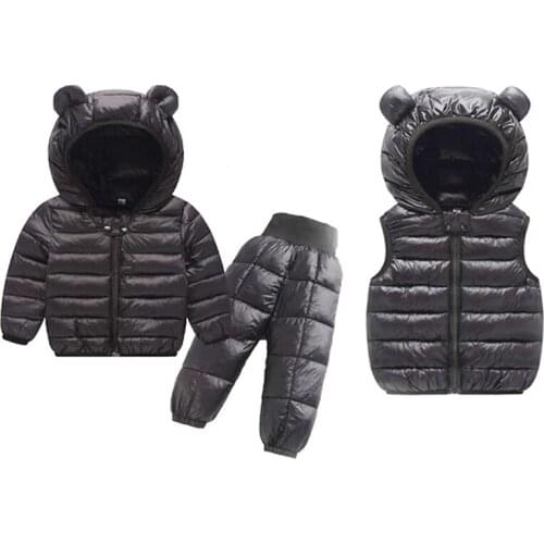 2021 Winter Baby Clothing Sets Baby Girl Boy Warm Snowsuit Coats Ski Set Kids Warm Hooded Down Jackets Pants Vests 3 Pcs Suits