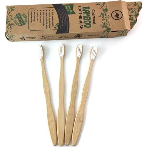 4pc/pack Bamboo Toothbrush Reusable Adults Tooth brush For Oral Health Low Carbon Medium Soft Bristle Wood Handle Toothbrush
