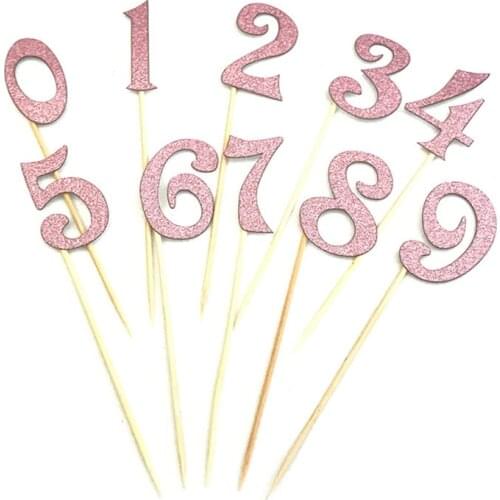 10pcs/set Number Pattern Birthday Cake Topper Acrylic Golden Children Birthday Anniversary Party Decoration 7 Colors