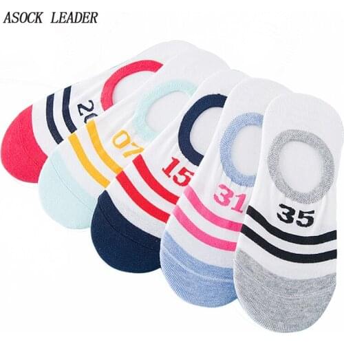 5 Pairs/Lot Spring&Summer New Cotton Women Socks Casual Digital Invisible Women Fashions Socks Silicone Socks For Women