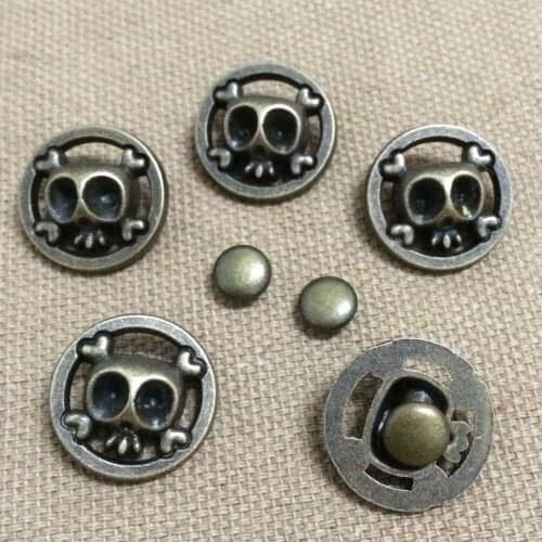 50PCS 18MM Antique Brass Round Skull Studs Rivet Punk Bronze Skull Spike Shoes Belt Bag Accessories Leather Craft Shipping Free