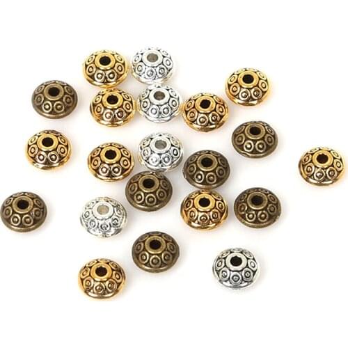 50pcs Tibetan Silver Color Metal Spacer Beads UFO Shape Loose Beads For Jewelry Making DIY Bracelet Charms 4 Colors