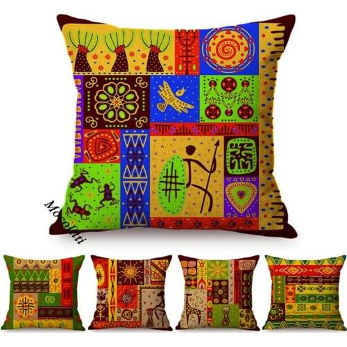 Abstract Africa Cartoon African Exotic Pattern Design Living Room Decoration Sofa Throw Pillow Cases Cotton Linen Cushions Cover