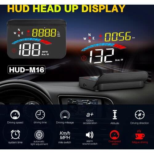 HUD Head Up Display Car GPS Gauge Digital Speedometer M16 Windshield Speed Projector GPS Compass Voltage KM/h MPH for All Cars