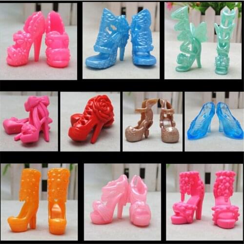 10Pairs Assorted Fashion Colorful Sandals Copy Crystal High Heels Shoes For Doll Accessories Clothes