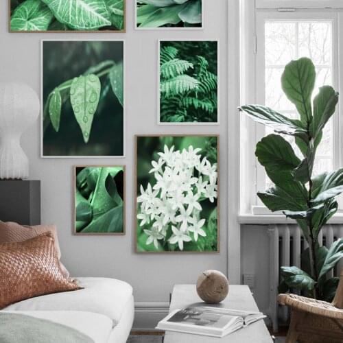 Jasmine Flower Fresh Green Big Plant Leaf Wall Art Canvas Painting Nordic Posters And Prints Wall Pictures For Living Room Decor
