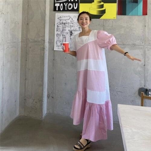 Contrasting color stitching design sense irregular tailoring long dress