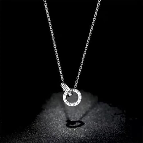 Roman digits double ring net red titanium steel clavicle chain female 18K rose gold silver simple fashion short necklace female